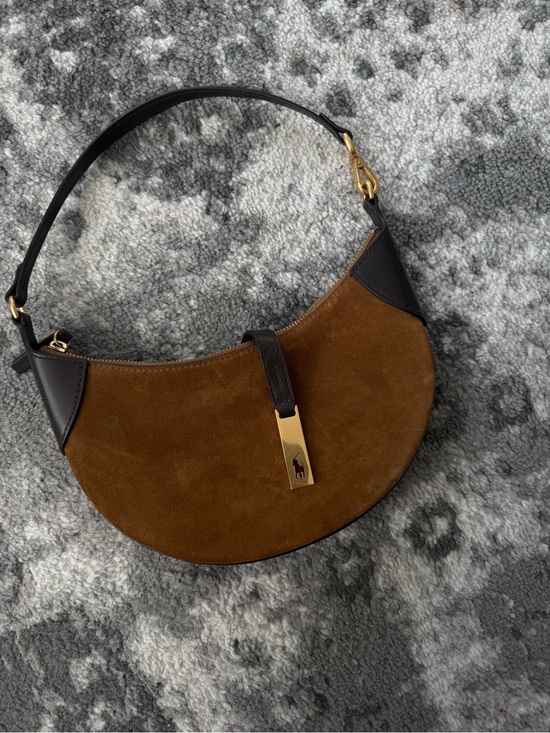 Ralph Lauren Handbags - Ralph Lauren Chestnut Brown Suede Crescent Shoulder Bag with Dark Brown Trim